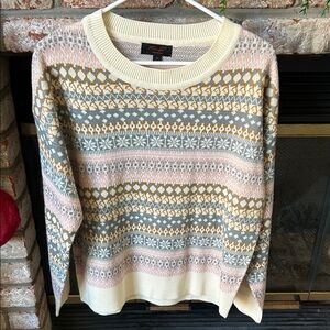 NWOT Kian D LOS ANGELES Patterned Cream /Pink /Gray Crewneck Pullover Sweater XL